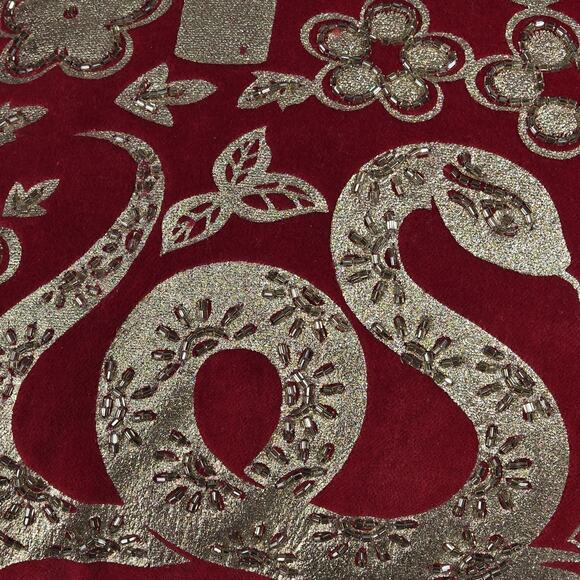 NWT RED APPLIQUE EMBROIDERED GOLD BEADED VELVET PILLOW Chinese 23x14" ASIAN - Picture 9 of 10